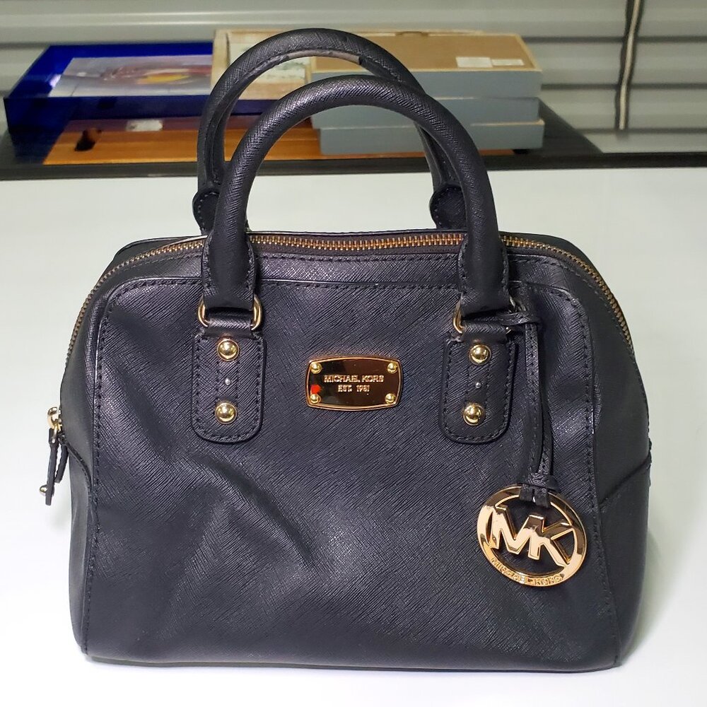 Michael Kors Black Leather Dome Satchel